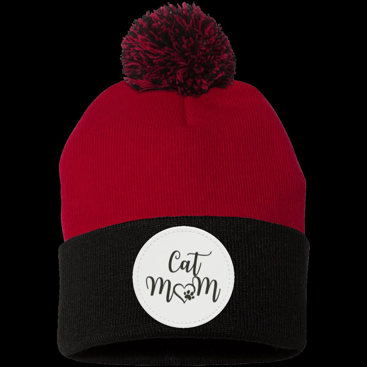 Cat Mom Heart Paw Pom Pom Knit Cap