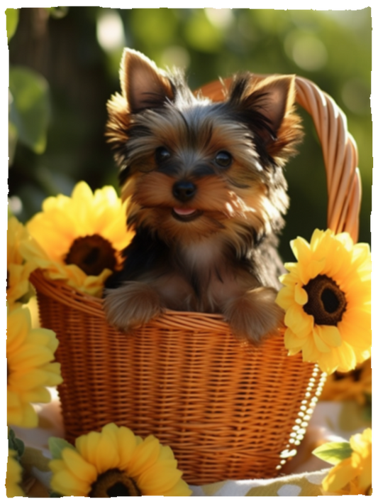 Yorkshire Terrier Yorkie in Basket Plush Fleece Blanket