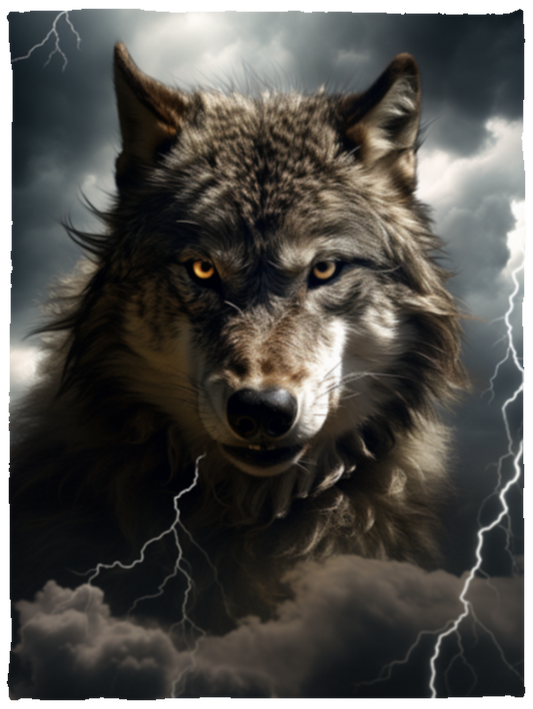 Wolf with Lightening Plush Fleece Blanket