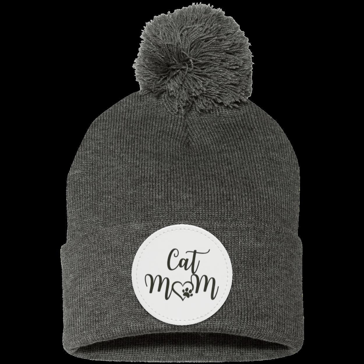 Cat Mom Heart Paw Pom Pom Knit Cap