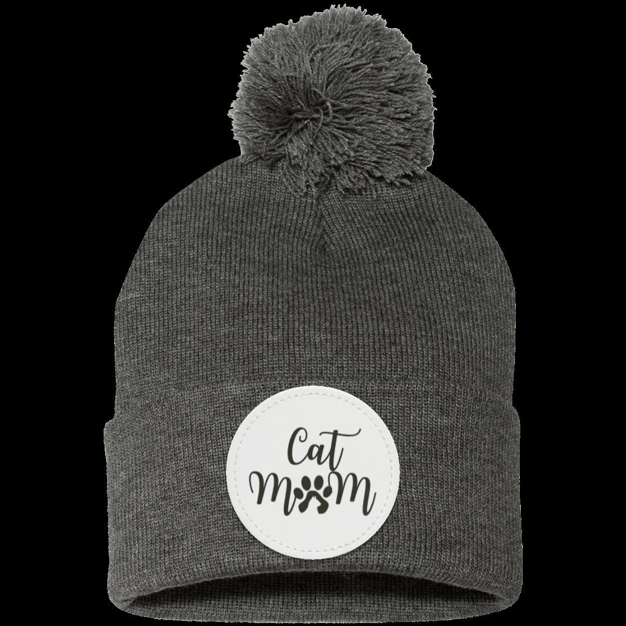 Cat Mom with Cat Shadow Heart Pom Pom Knit Cap