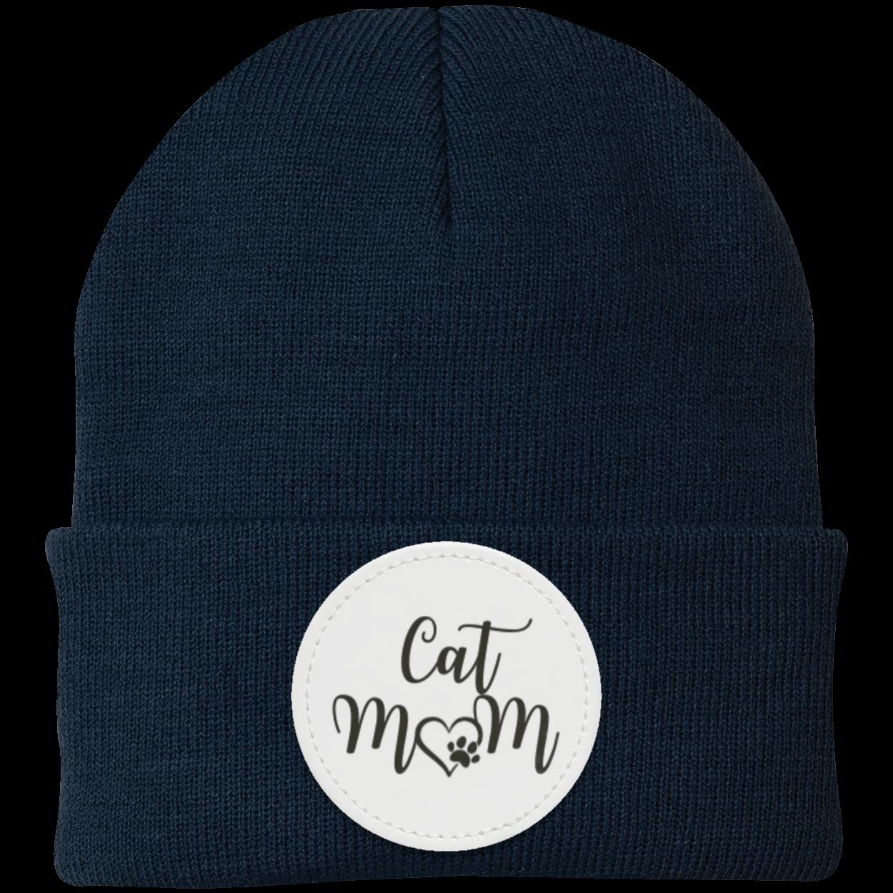 Cat Mom with Heart and Paw Knit Cap