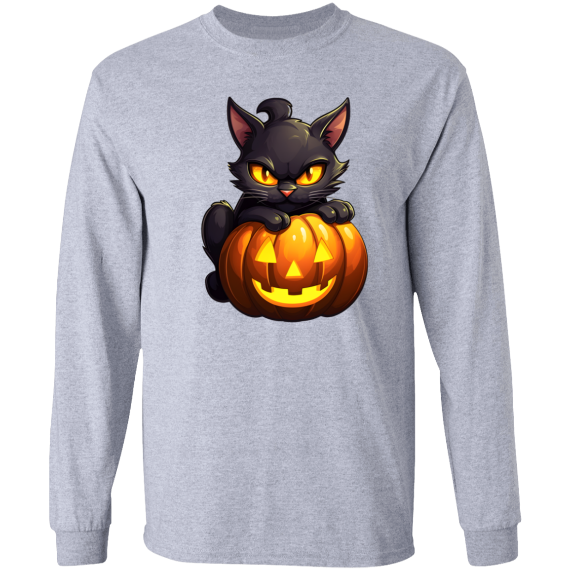 Black Cat on Pumpkin Halloween T-Shirt