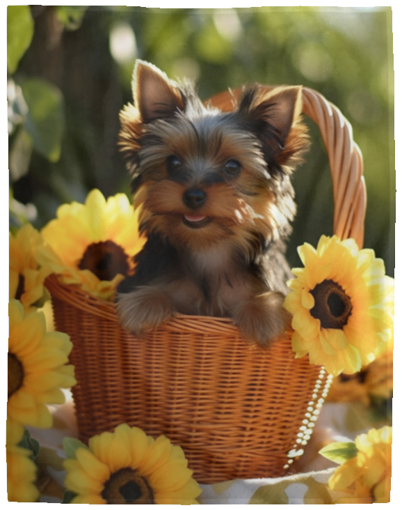 Yorkshire Terrier Yorkie in Basket Plush Fleece Blanket