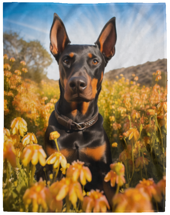 Doberman Cropped Ears Plush Fleece Blanket