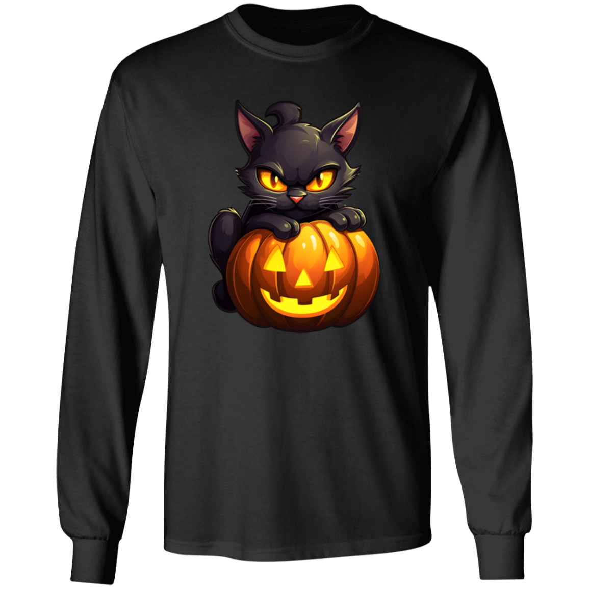 Black Cat on Pumpkin Halloween T-Shirt