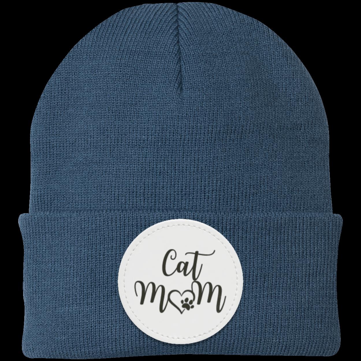 Cat Mom with Heart and Paw Knit Cap