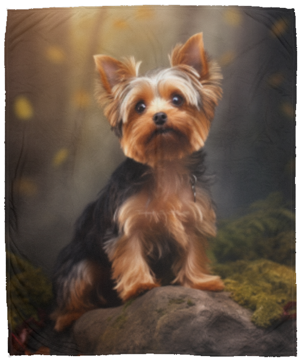 Yorkshire Terrier Yorkie in Forest Plush Fleece Blanket