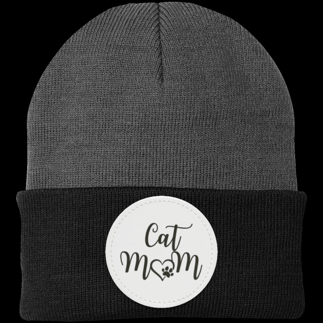 Cat Mom with Heart and Paw Knit Cap