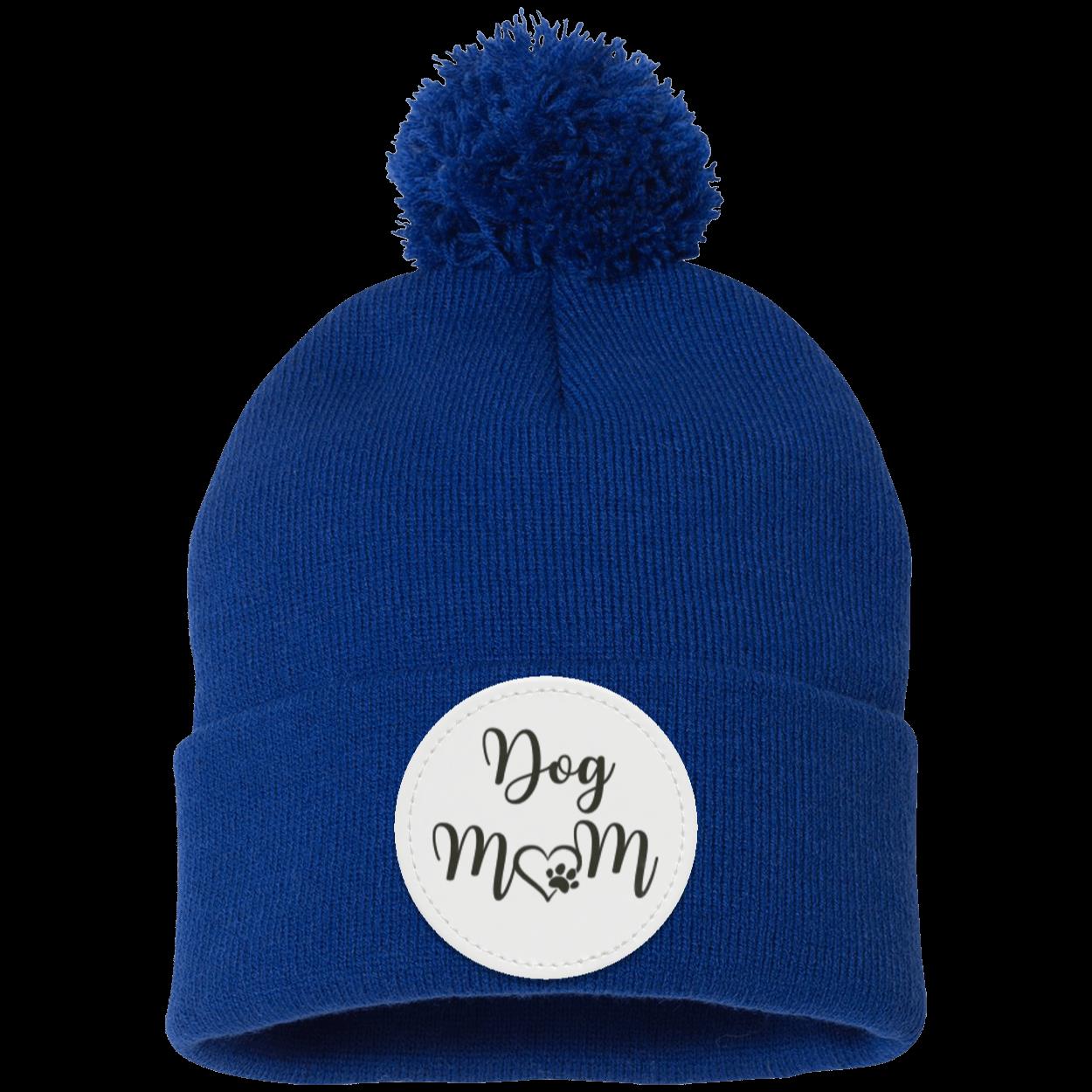 Dog Mom with Heart and Paw Pom Pom Knit Cap