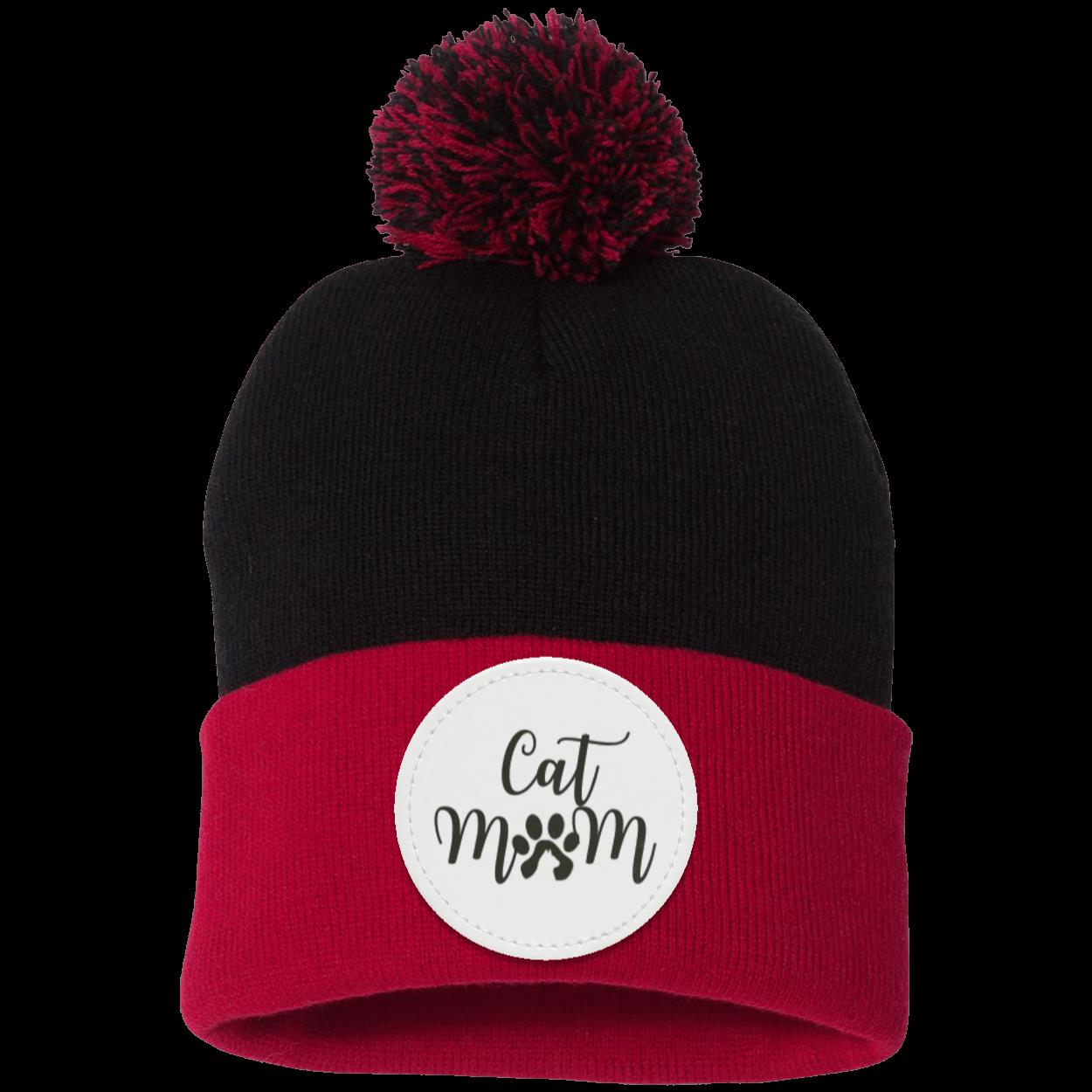 Cat Mom with Cat Shadow Heart Pom Pom Knit Cap