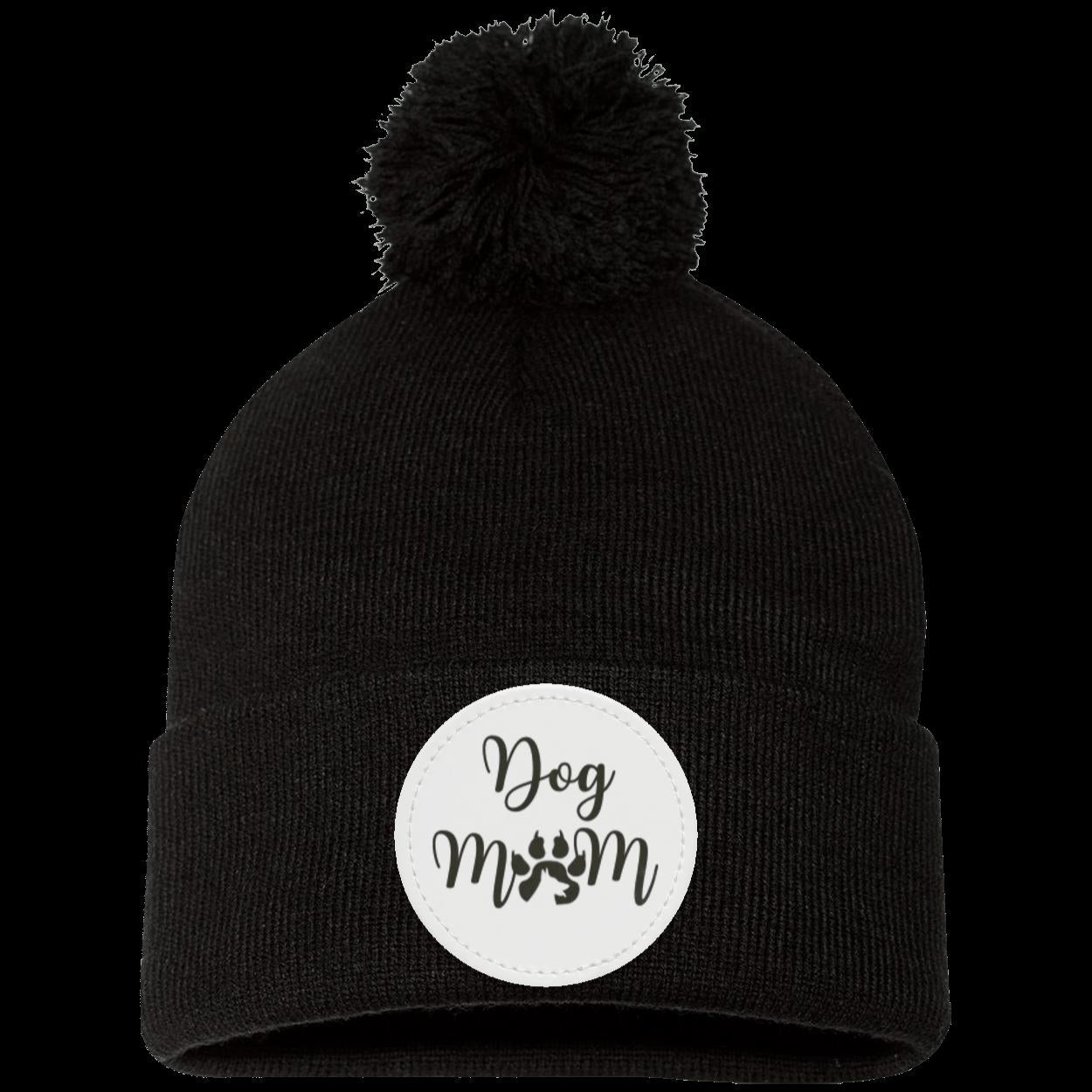 Dog Mom with Dog Shadow Pom Pom Knit Cap