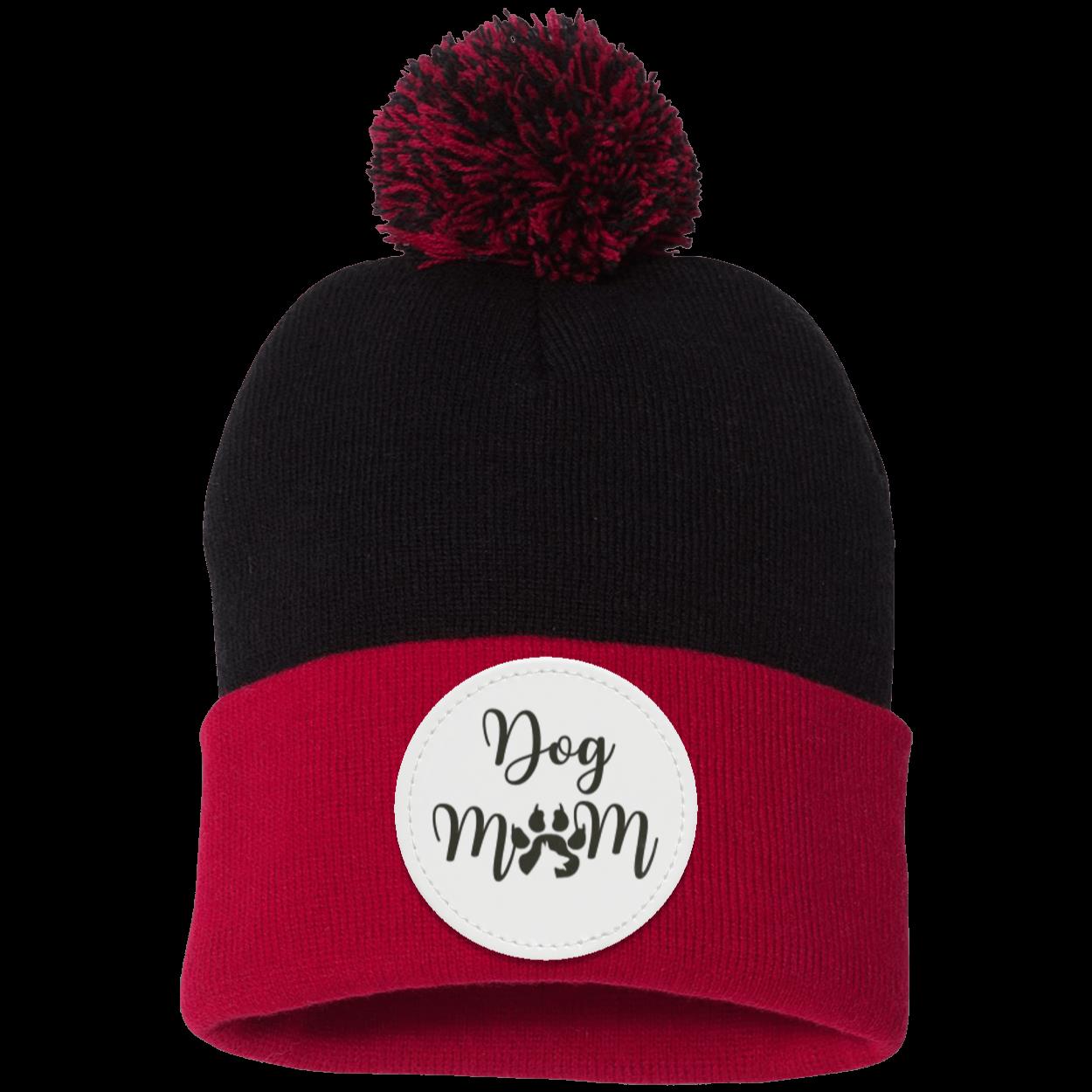 Dog Mom with Dog Shadow Pom Pom Knit Cap