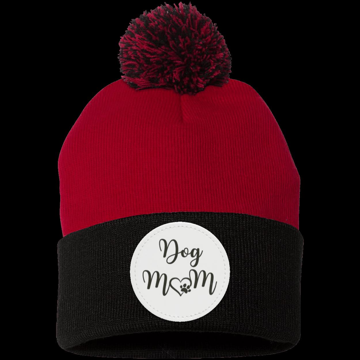 Dog Mom with Heart and Paw Pom Pom Knit Cap