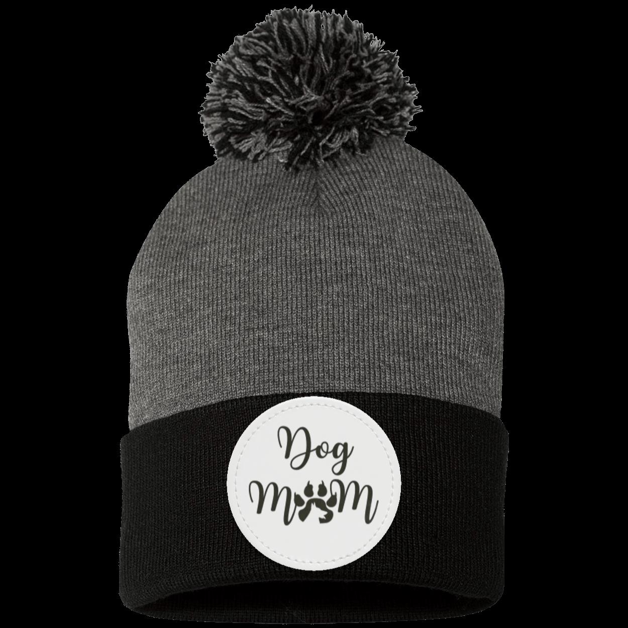 Dog Mom with Dog Shadow Pom Pom Knit Cap