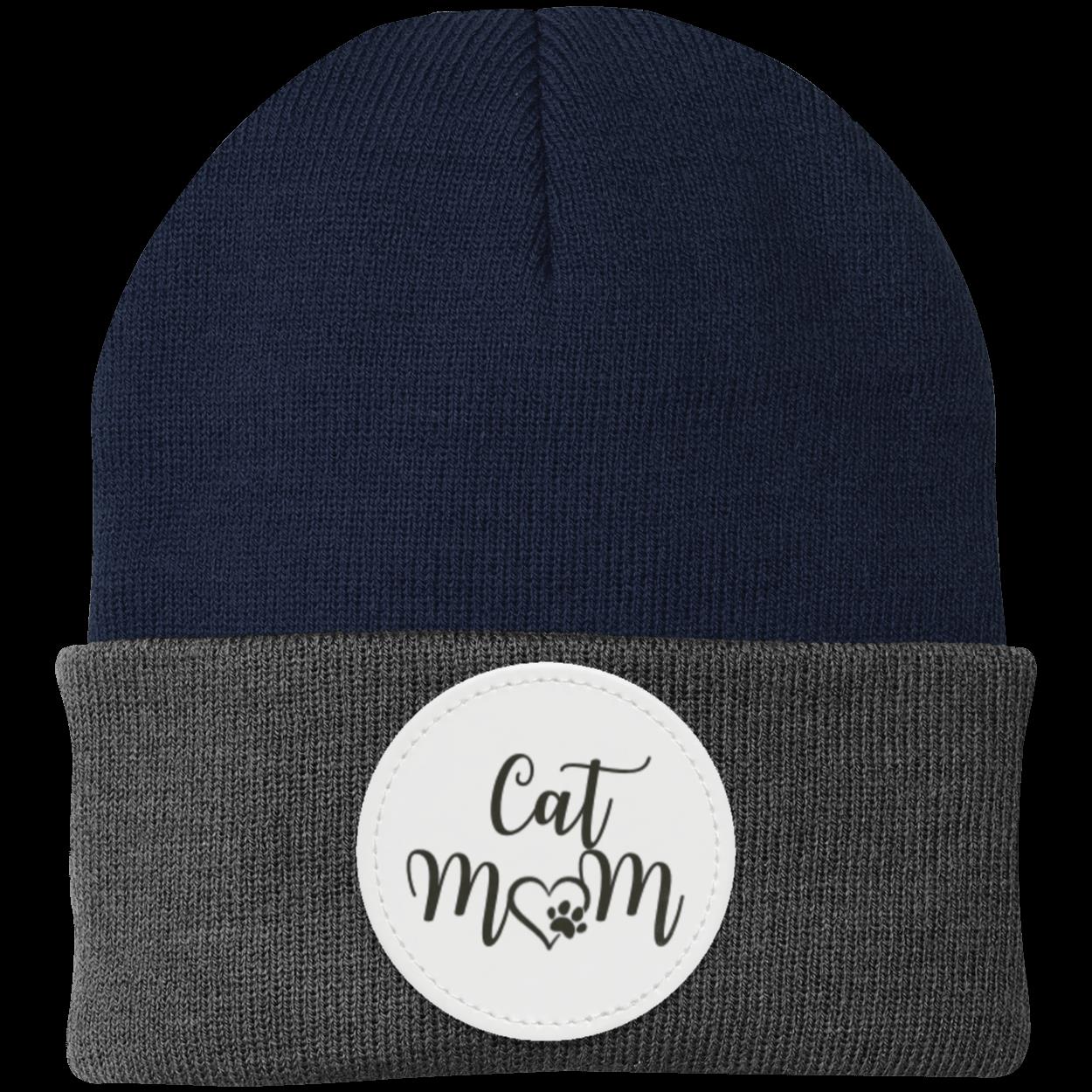 Cat Mom with Heart and Paw Knit Cap