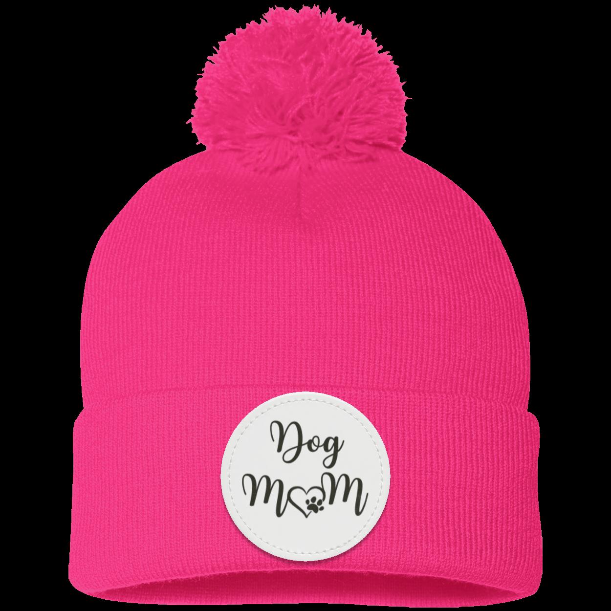 Dog Mom with Heart and Paw Pom Pom Knit Cap