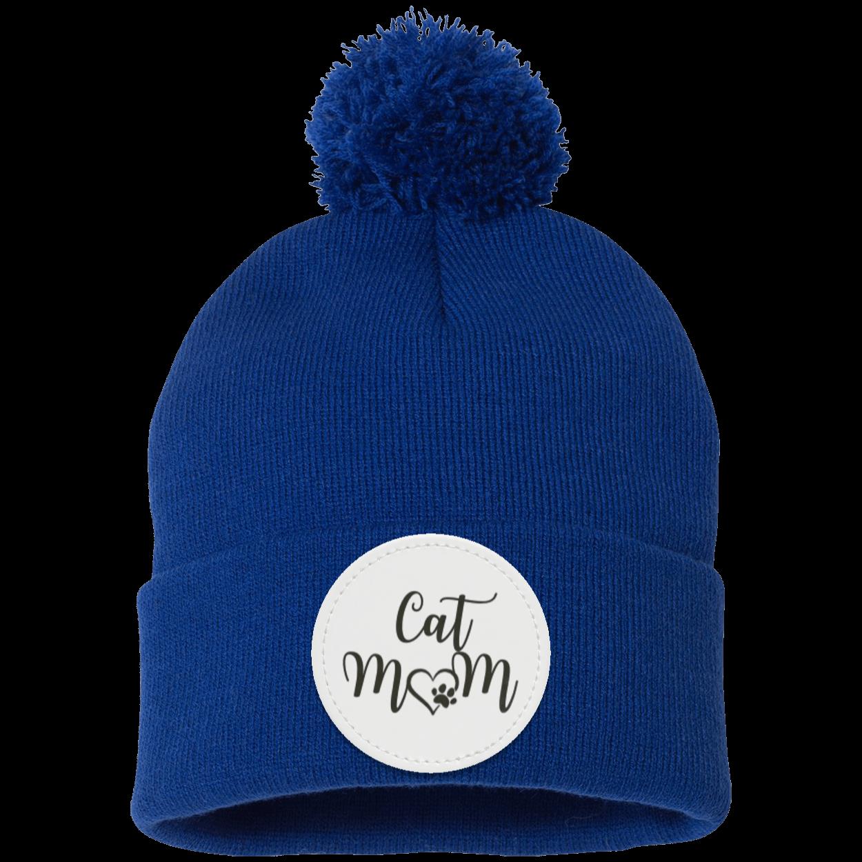 Cat Mom Heart Paw Pom Pom Knit Cap