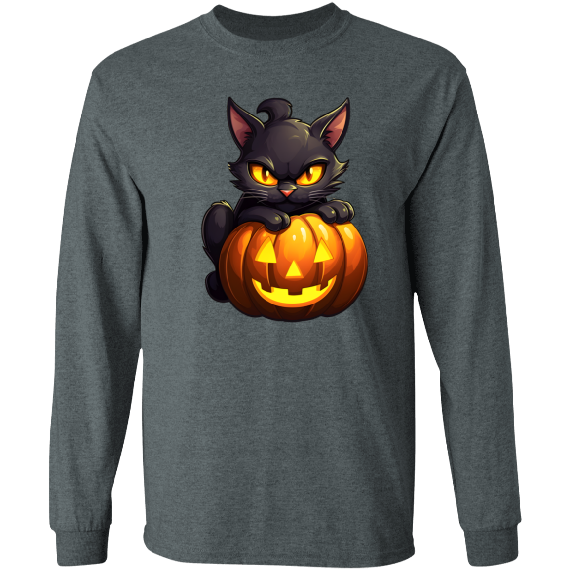 Black Cat on Pumpkin Halloween T-Shirt