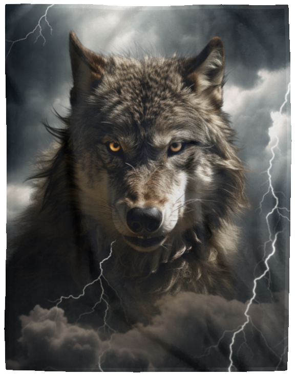 Wolf with Lightening Plush Fleece Blanket