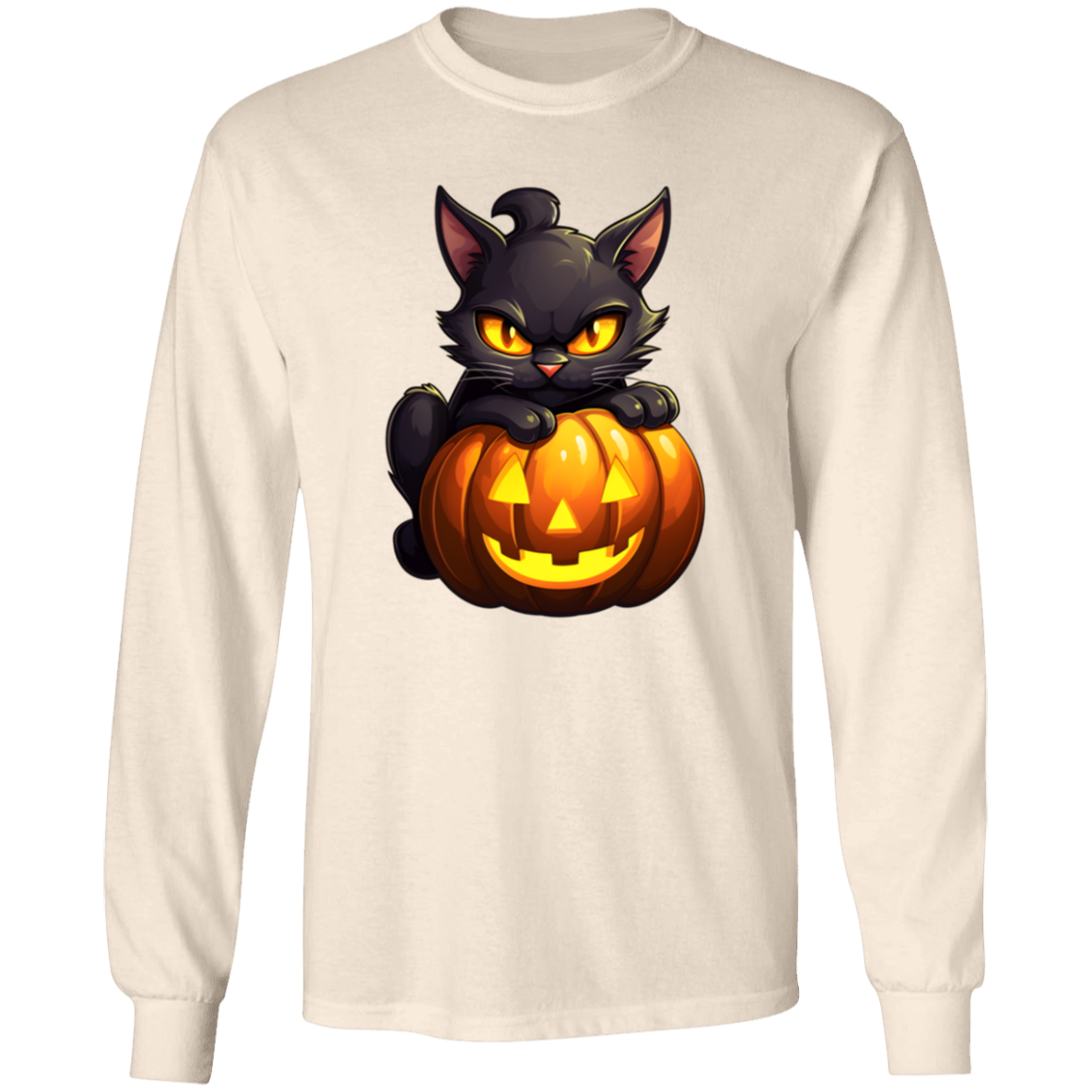 Black Cat on Pumpkin Halloween T-Shirt