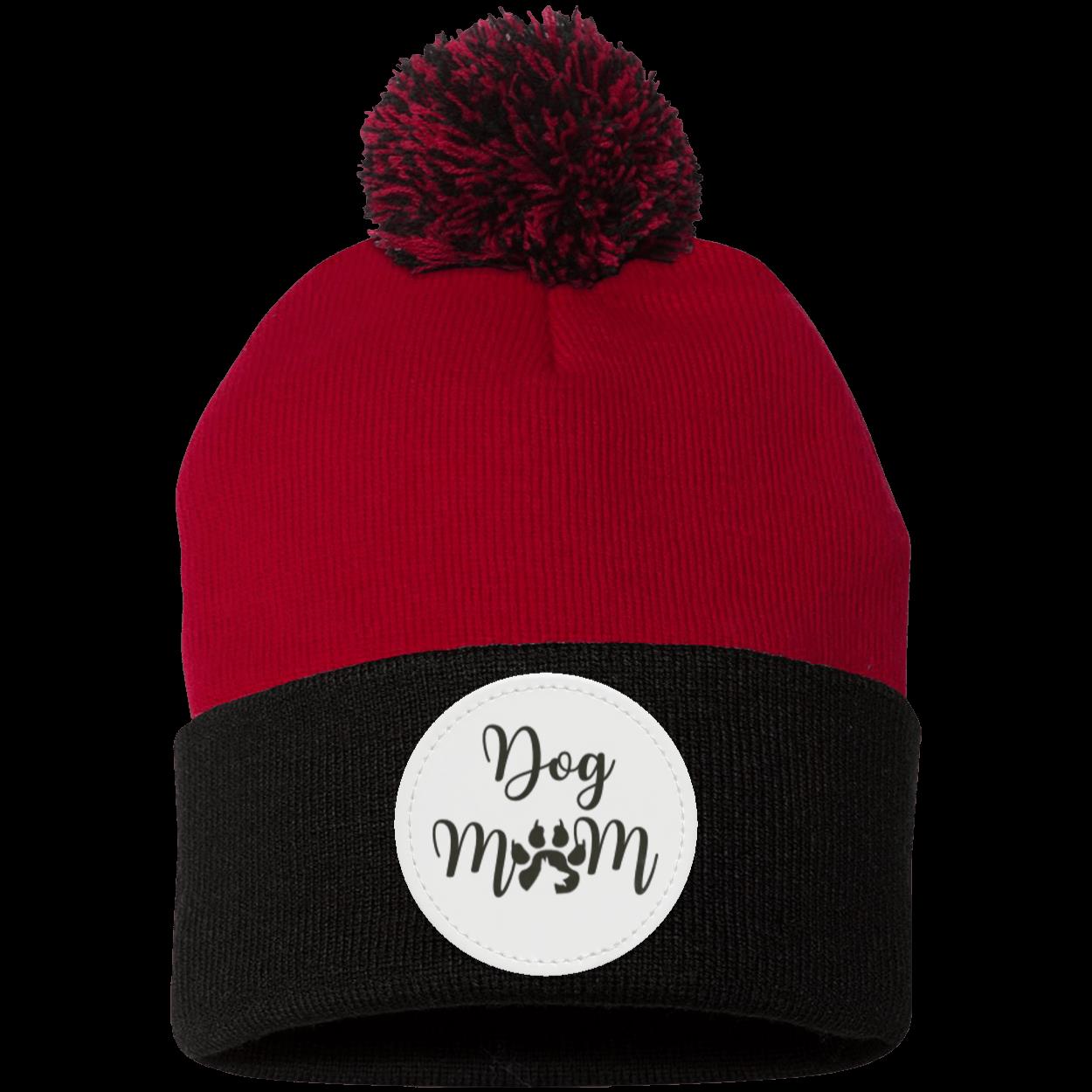 Dog Mom with Dog Shadow Pom Pom Knit Cap