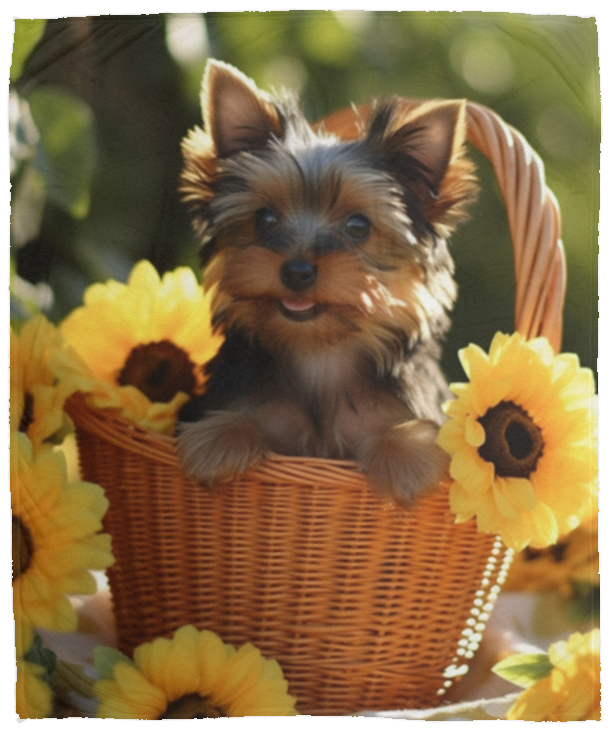 Yorkshire Terrier Yorkie in Basket Plush Fleece Blanket