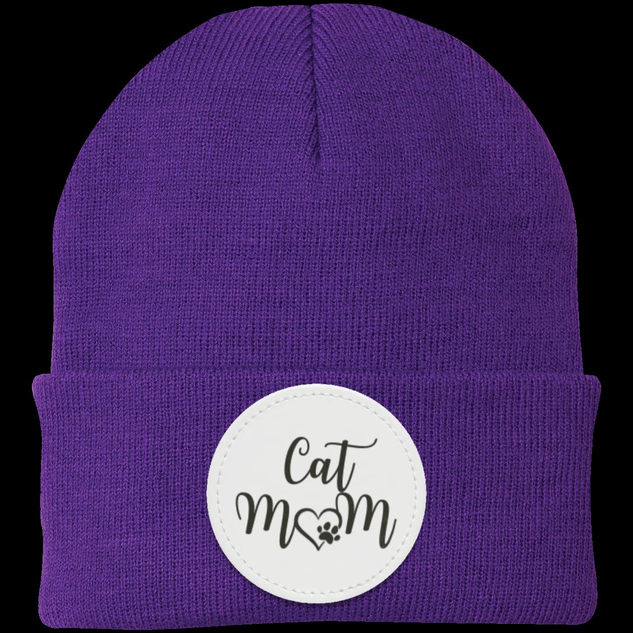 Cat Mom with Heart and Paw Knit Cap