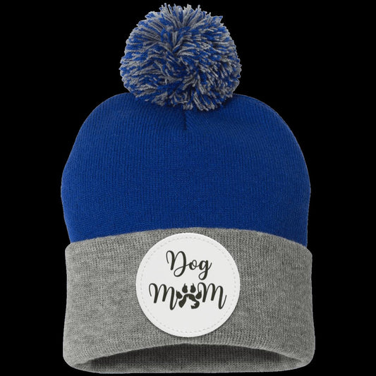 Dog Mom with Dog Shadow Pom Pom Knit Cap