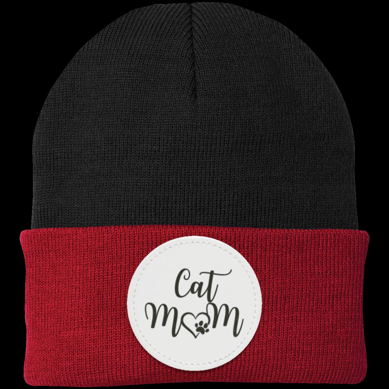 Cat Mom with Heart and Paw Knit Cap