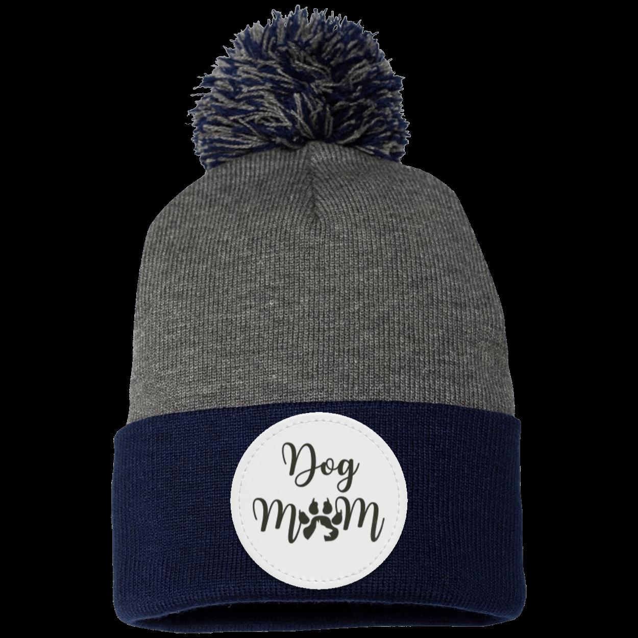 Dog Mom with Dog Shadow Pom Pom Knit Cap