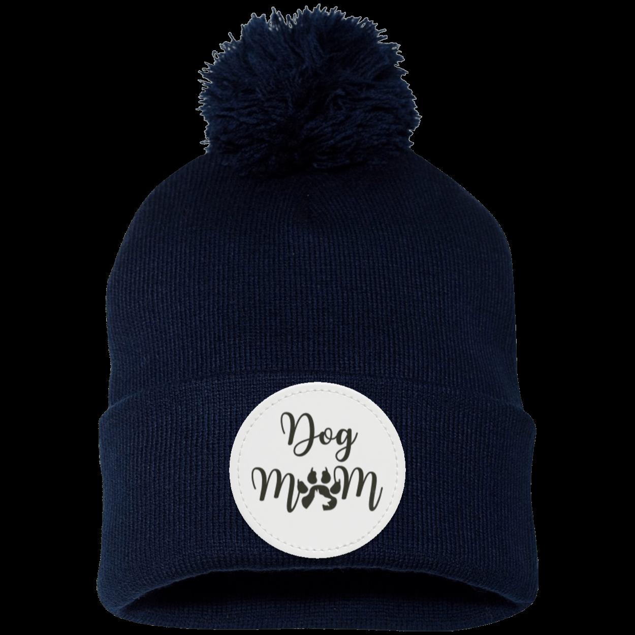 Dog Mom with Dog Shadow Pom Pom Knit Cap