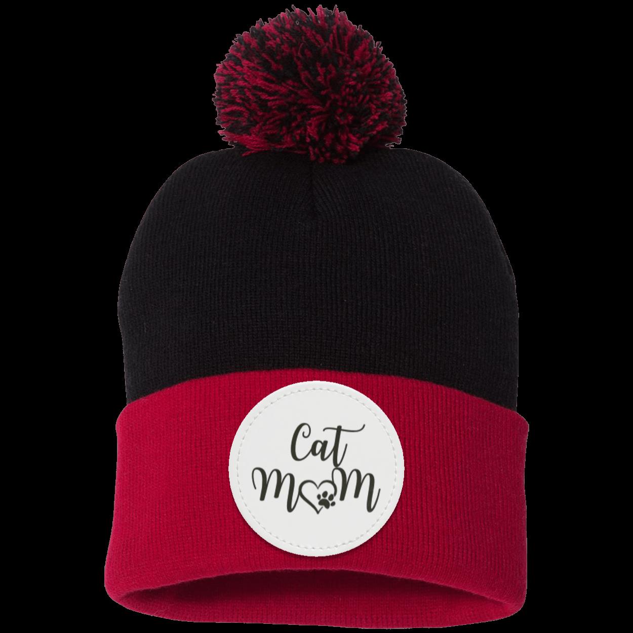 Cat Mom Heart Paw Pom Pom Knit Cap