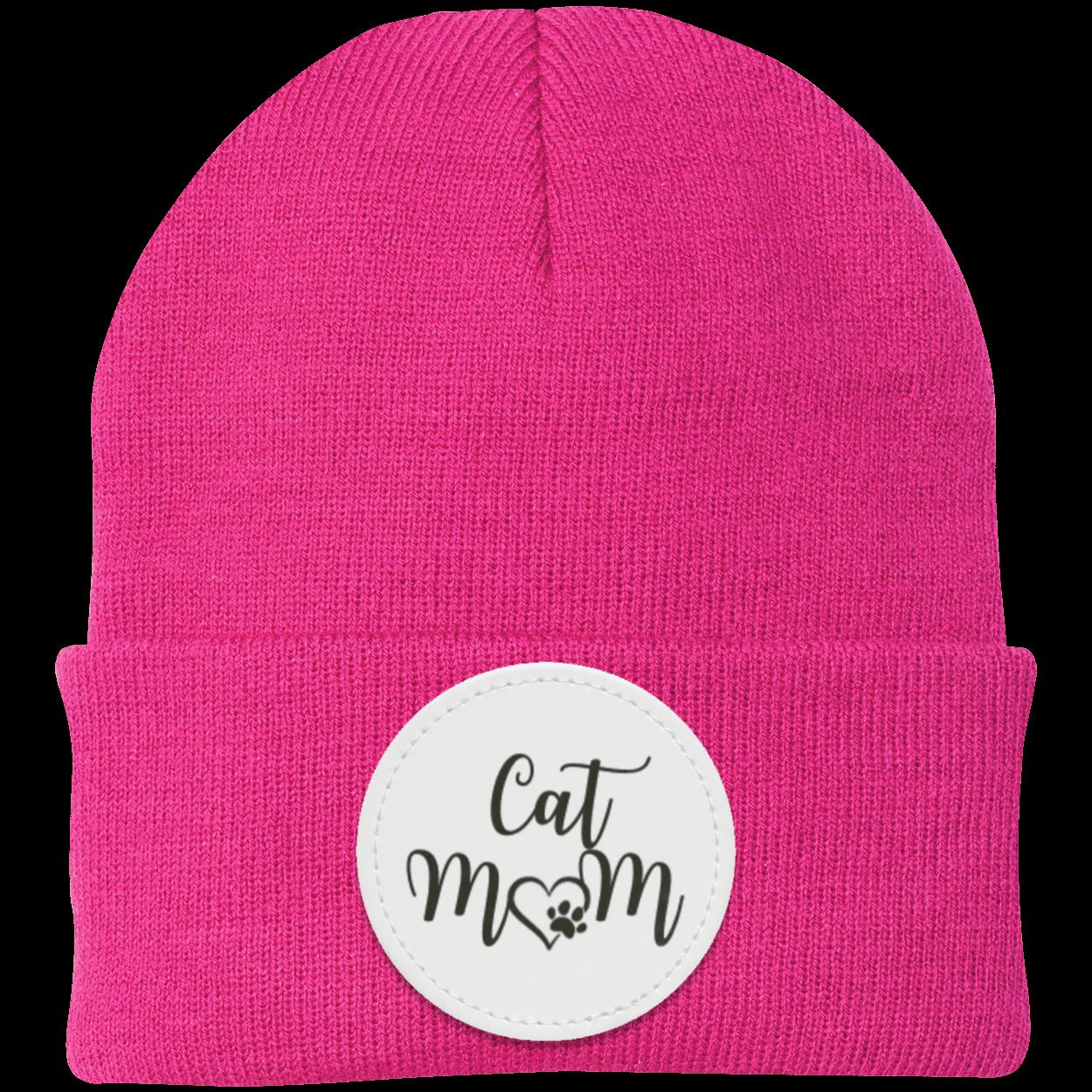 Cat Mom with Heart and Paw Knit Cap