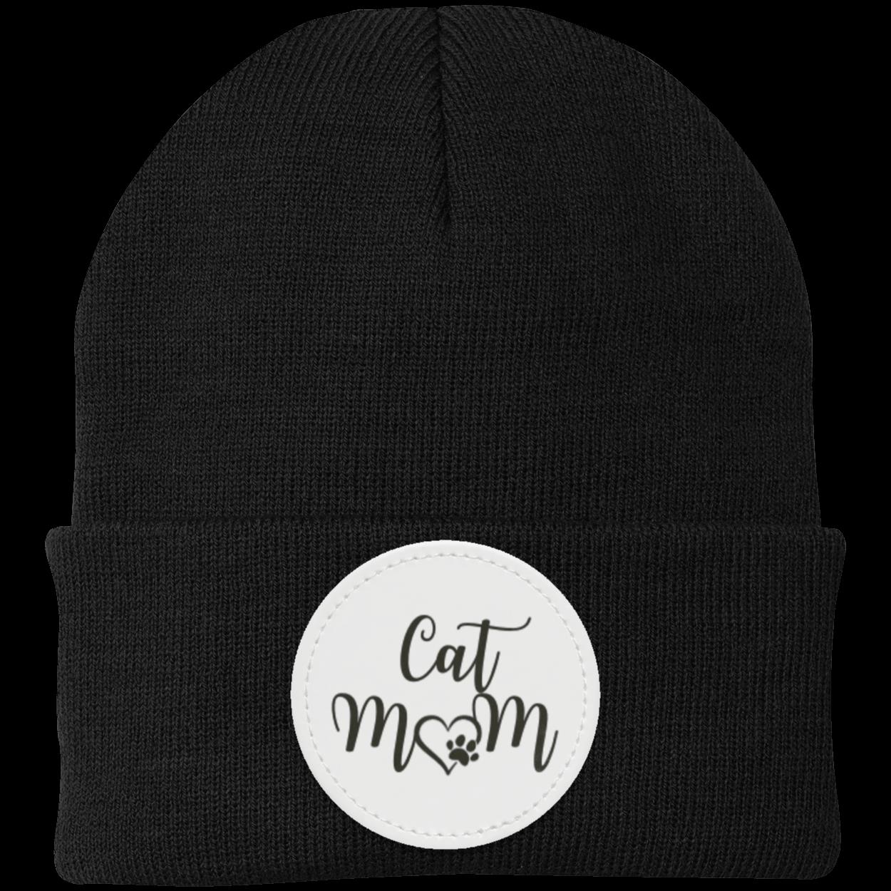 Cat Mom with Heart and Paw Knit Cap