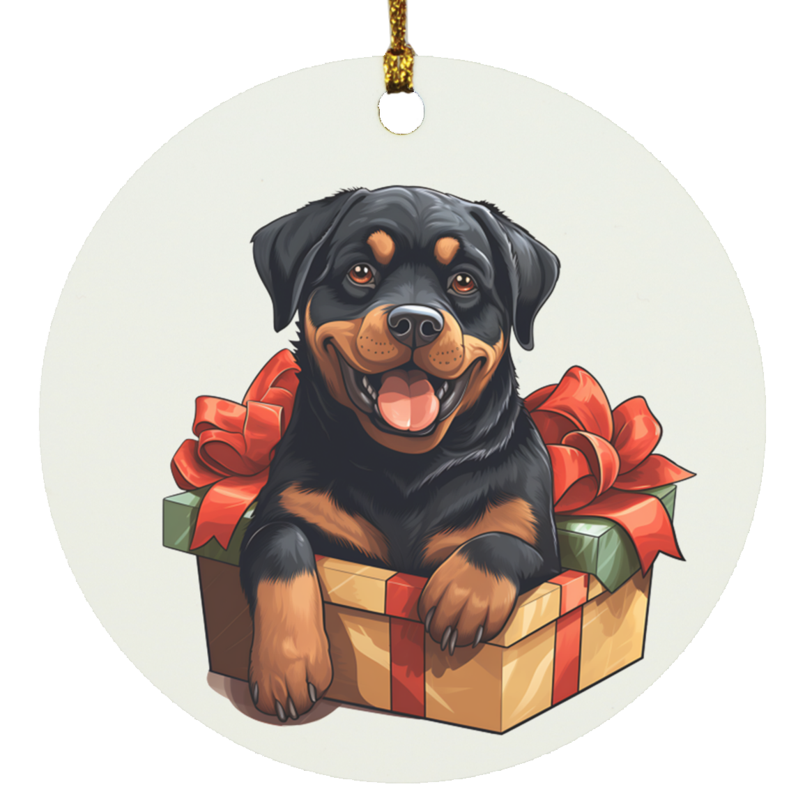 Rottweiler in Box 1 Circle Christmas Ornament