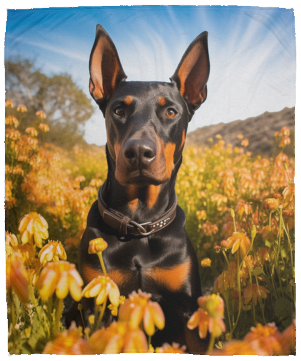 Doberman Cropped Ears Plush Fleece Blanket