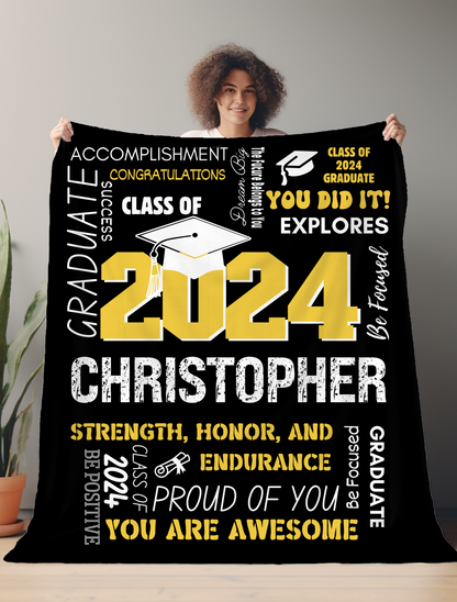 2024 Personalized High School/College Graduate Velveteen Plush Blanket with Name