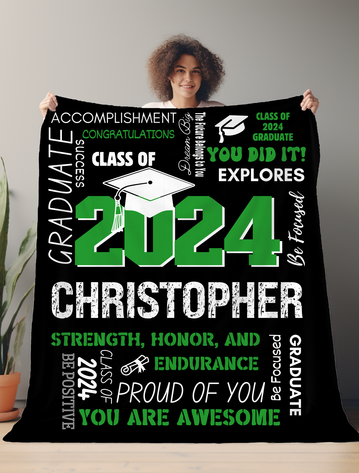 2024 Personalized High School/College Graduate Velveteen Plush Blanket with Name