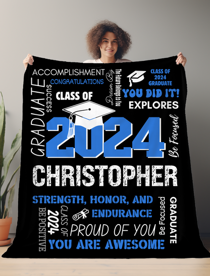 2024 Personalized High School/College Graduate Velveteen Plush Blanket with Name