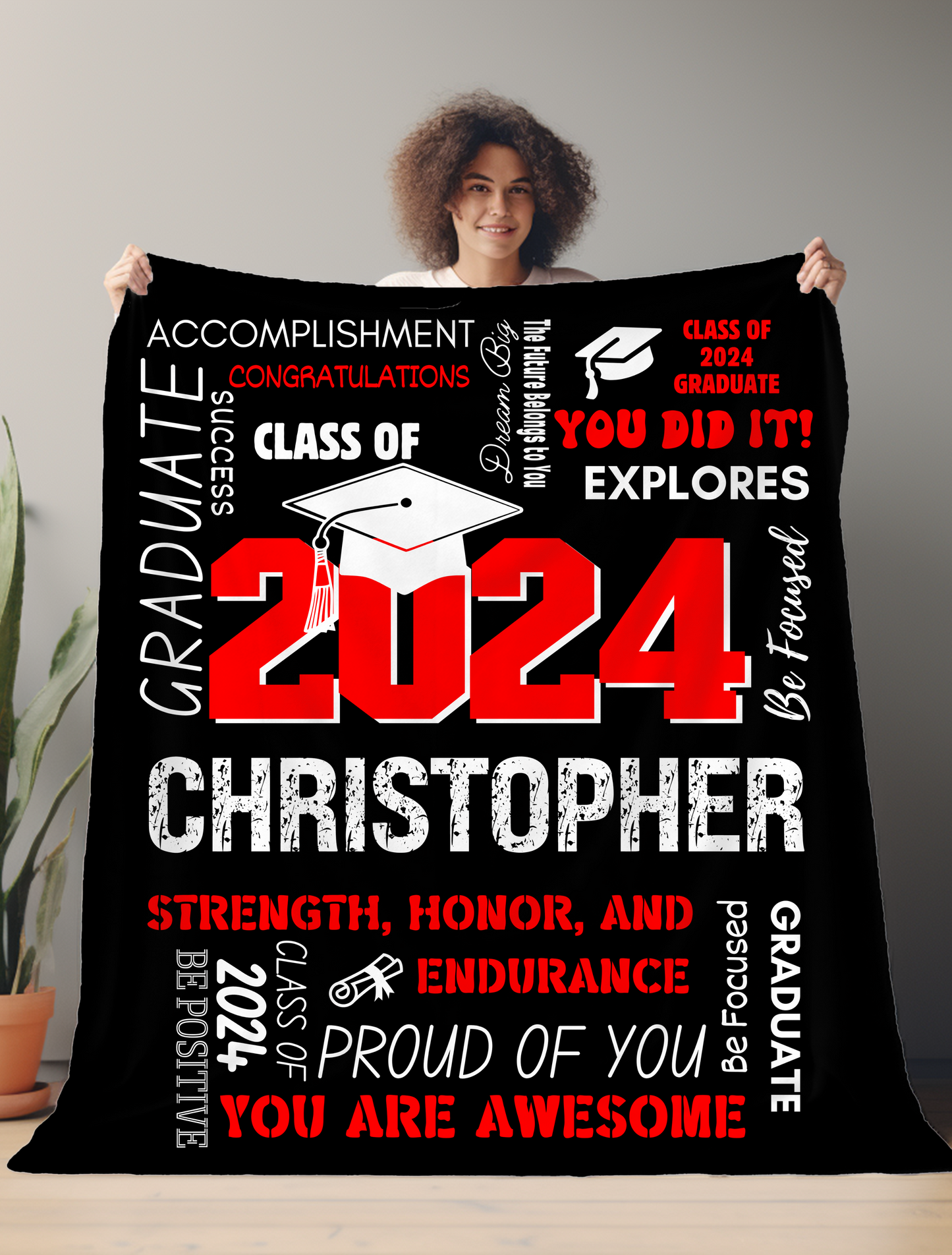 2024 Personalized High School/College Graduate Velveteen Plush Blanket with Name