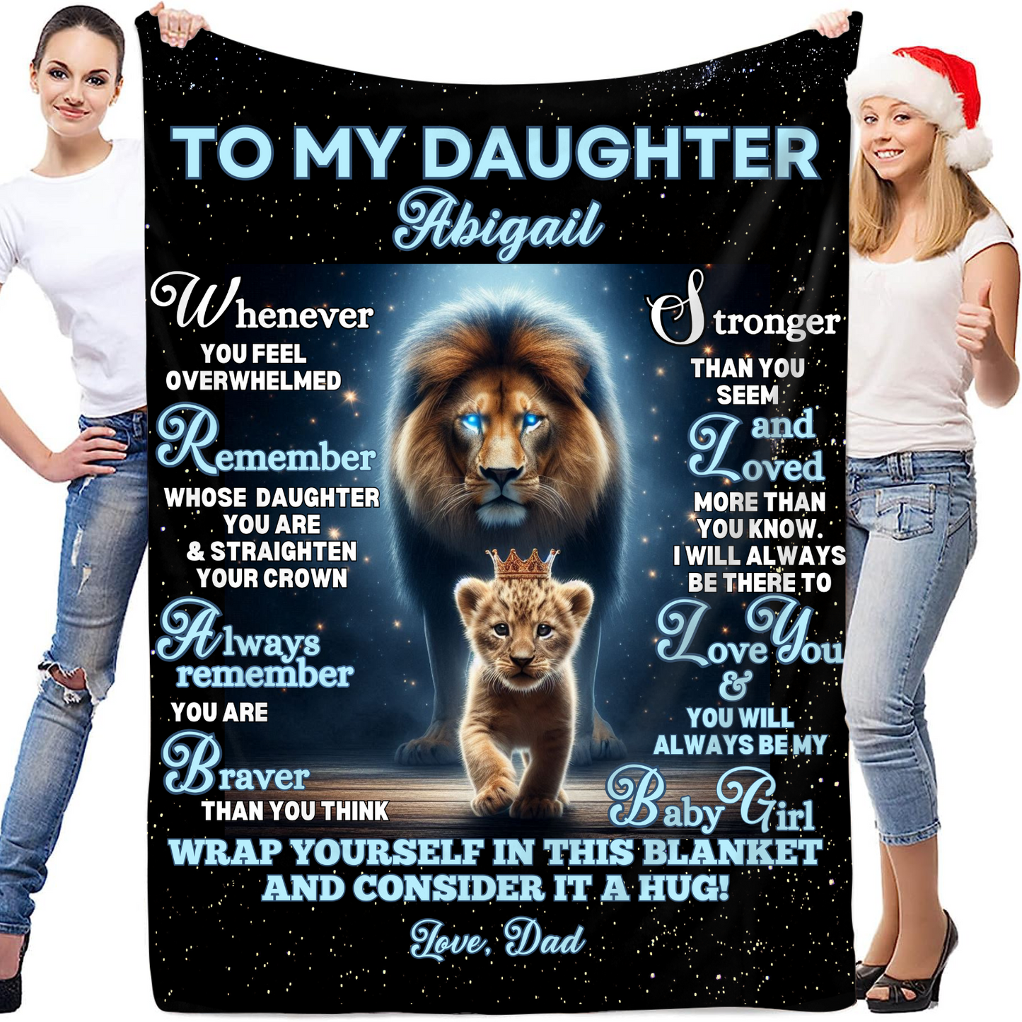 Custom To My Daughter Lion/Tiger/Wolf/Bear Princess Velveteen Plush Blanket