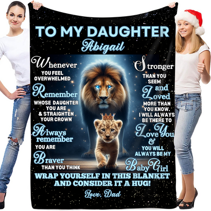 Custom To My Daughter Lion/Tiger/Wolf/Bear Princess Velveteen Plush Blanket