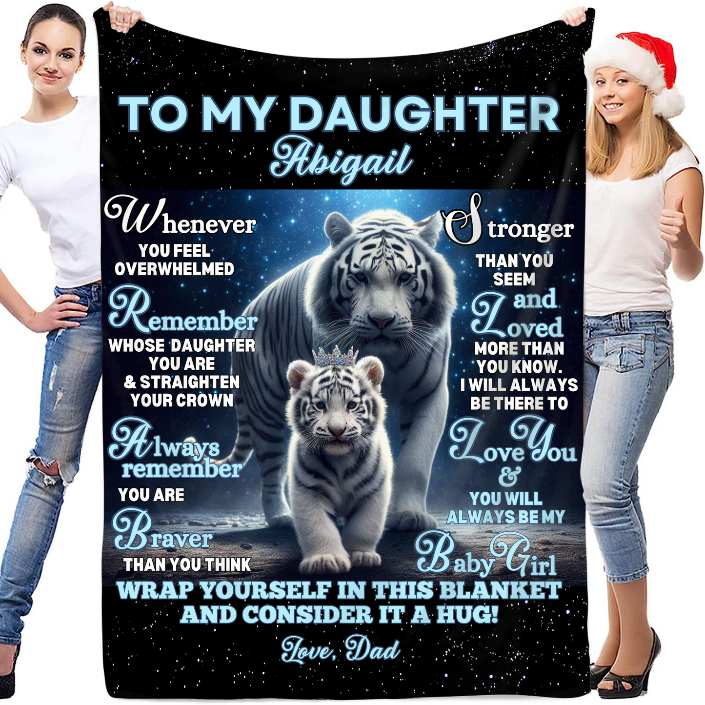 Custom To My Daughter Lion/Tiger/Wolf/Bear Princess Velveteen Plush Blanket