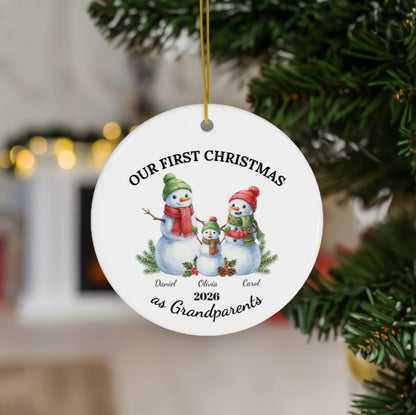 Personalized First Christmas as Grandparents Snowmen Ornament