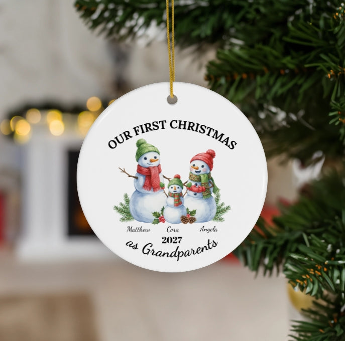 Personalized First Christmas as Grandparents Snowmen Ornament