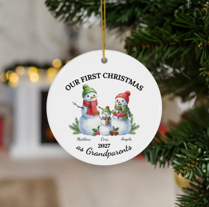 Personalized First Christmas as Grandparents Snowmen Ornament