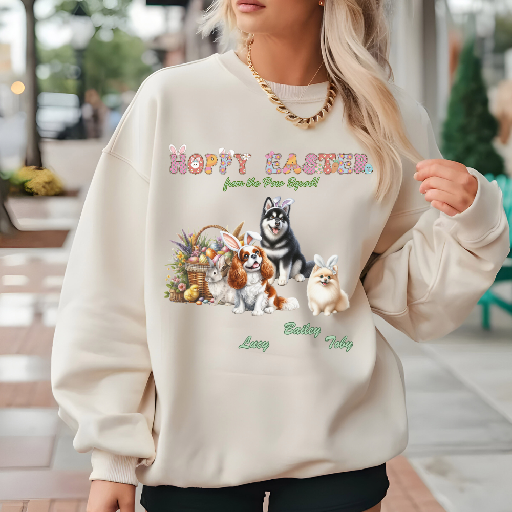 Custom Hoppy Easter Dogs Heavy Crewneck Sweatshirt
