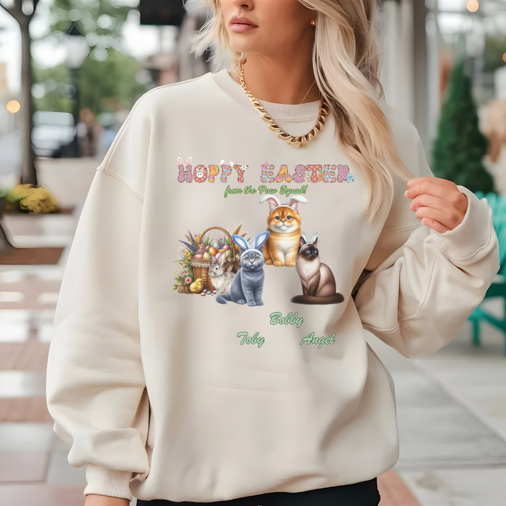 Custom Hoppy Easter Cats Heavy Crewneck Sweatshirt