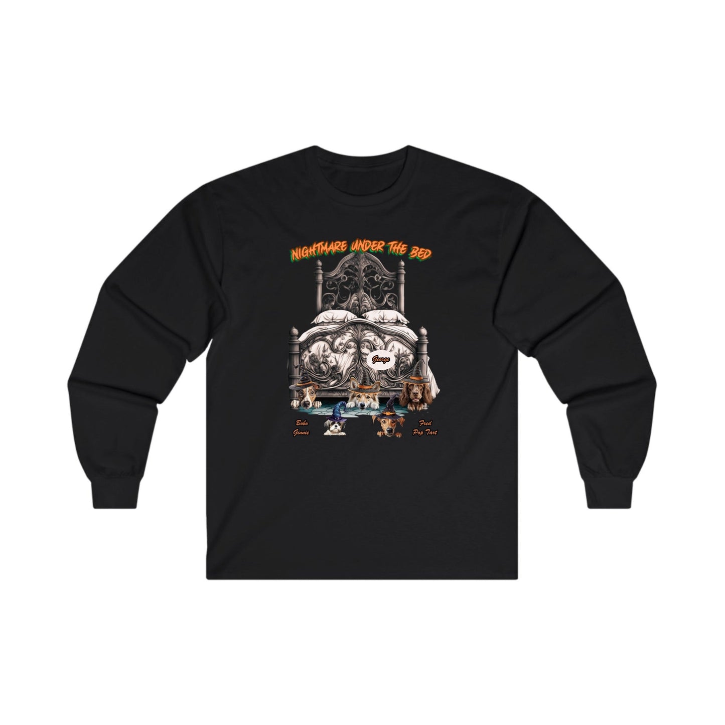 Custom Dog Halloween Shirt Nightmare Under the Bed Long Sleeve Tee